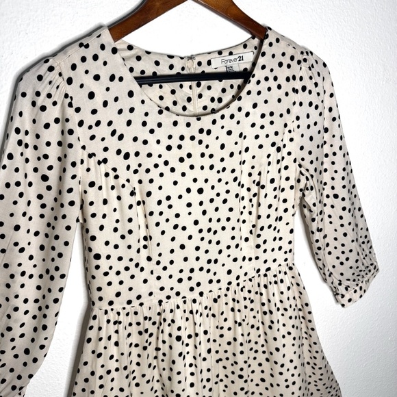 Forever 21 off white black polka dots 3/4 sleeve mini dress size medium - Picture 3 of 11